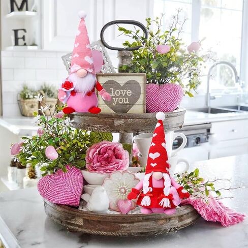 quescu 2PCS مضاءة عيد الحب التماثيل القطيفة، تضيء عيد الحب التماثيل الديكور الهدايا بالنسبة له، علبة الطبقات ديكور حزب ديكور المنزل الجدول in Kuwait