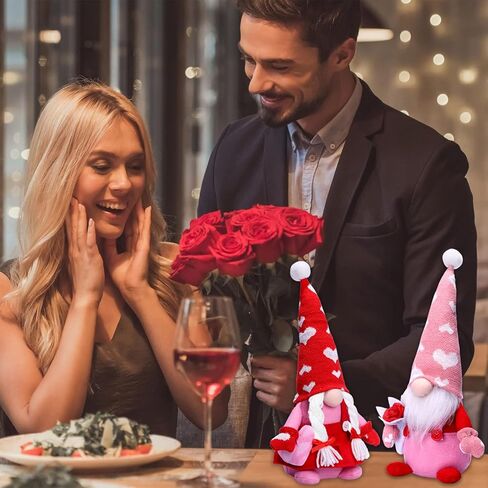 quescu 2PCS مضاءة عيد الحب التماثيل القطيفة، تضيء عيد الحب التماثيل الديكور الهدايا بالنسبة له، علبة الطبقات ديكور حزب ديكور المنزل الجدول in Kuwait