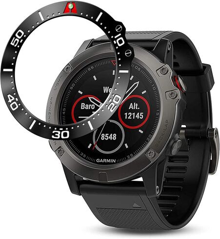 Stainless Steel Bezel Ring Compatiable with Garmin Fenix 5X Watch Bezel Ring Adhesive Cover Anti Scratch & Collision Protector for Garmin Watch Accessory (Black - Not Fit Fenix 5 / 5X Plus) in Saudi Arabia