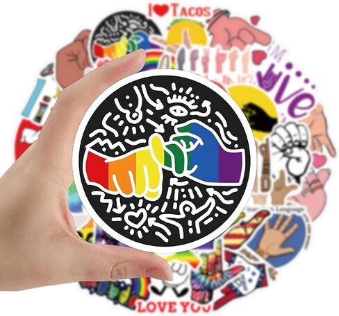 100 قطعة من ملصقات ASL المقاومة للماء PVC مجموعة ملصقات لغة الإشارة الأمريكية اللطيفة لزجاجة المياه والدراجات النارية ولوح التزلج والكمبيوتر المحمول وشارات الأمتعة in Kuwait