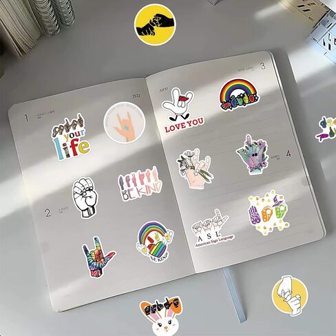 100 قطعة من ملصقات ASL المقاومة للماء PVC مجموعة ملصقات لغة الإشارة الأمريكية اللطيفة لزجاجة المياه والدراجات النارية ولوح التزلج والكمبيوتر المحمول وشارات الأمتعة in Kuwait