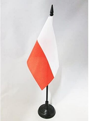 AZ FLAG Poland Table Flag 4'' x 6'' - Polish Desk Flag 15 x 10 cm - Black Plastic Stick and Base in Kuwait
