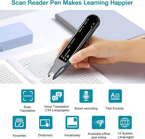 قلم الماسح الضوئي لجهاز مترجم اللغة، جهاز تحويل النص إلى كلام لدعم عسر القراءة 134 ترجمة لغات الكلام يمكن نقل البيانات الممسوحة ضوئيًا إلى هاتف محمول أو كمبيوتر للمبتدئين في اللغة in Kuwait
