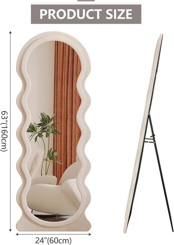 Vlsrka 63" x 24" Wavy Mirror Full Length, Irregular Wave Floor Mirror with Flannel Wrapped Wood Frame, Standing Full Body Mirror, Large Wall Mounted Mirror for Bedroom, Living Room (Green) in Kuwait