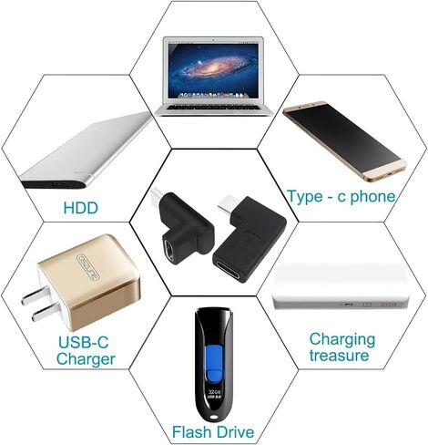 AFUNTA 90 Degree USB C Type C Male to Female Adapter, Right & Left and Upward & Downward Angled 90 Degree USB-C USB 3.1 Type-C Male to Female Extension Adapter for Laptop & Tablet & Mobile Phone in Saudi Arabia