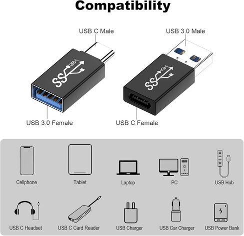 محول USB C (8 حزم)، محول USB C ذكر إلى USB أنثى، موصل موسع USB 3.0 ذكر إلى النوع C أنثى in Kuwait