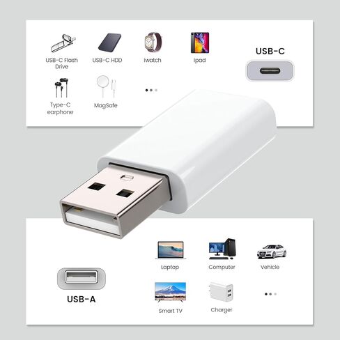 محول MOSWAG USB إلى USB C، محول USB C أنثى إلى USB ذكر متوافق مع Apple MagSafe Watch 9/8/7/SE/Ultra، لهاتف iPhone 15 14 13 12 Mini Pro Max، iPad، Galaxy Note، Pixel، CarPlay، قابس الحائط in Kuwait