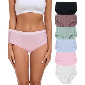 ANLIQI Womens Cotton Hipster Underwear Lace Panties Middle Rise Briefs Soft & Breathable Ladies Full Coverage Undies