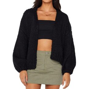 KMBANGI Women Crochet Chunky Sweater Open Front Long Sleeve Cable Knit Cardigan Cute Oversized Jumper Aesthetic Knitwear in Kuwait
