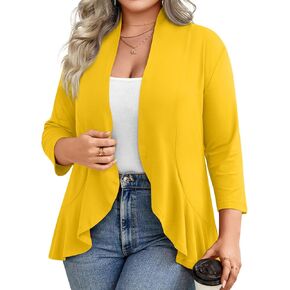 Anymiss Women's Spring Summer Plus Size Open Front Cardigan 3/4 Sleeve Lightweight Ruffle Hem 1X-6X
