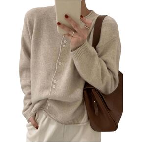 SweatyRocks Women's Light Weight Cardigan Round Neck Long Sleeve Button Down Sweaters Knitwear