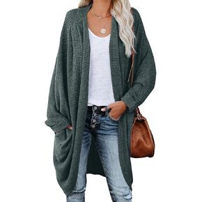 Zoeace Womens مفتوحة الأمامية متماسكة كارديجان طويلة الأكمام Batwing سترة كبيرة الحجم مكتنزة كابل وافل كابل بوهو معطف