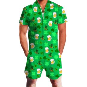 RAISEVERN Mens Romper Zipper Jumpsuit Male Shorts Sleeve One Piece Overalls Bro Outfits