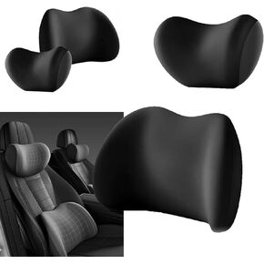 Ergonomic Car Pillow Set with Memory Foam & Adjustable Straps | ​3D Breathable Lumbar Support for Office Chair, Long Drives, SUV | ​Washable Neck Pillow & Back Cushion | Universal Fit (Black)