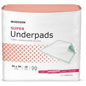 McKesson Super Underpads, Incontinence Bed Pads 30" x 30" [150 Count], Moderate Absorbency, Disposable Chux for Adults, Elderly, and Baby, Pee Pads