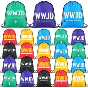 24 Pack Christian Bags WWJD Religious Drawstring Bags What Would Jesus Do Nonwoven Backpacks Bible Verse Gifts for Youth Group Supplies Sunday School Church Graduation Themed Party Favors