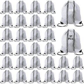30 PCS White Draw String Bags Pack Bulk White Sublimation Drawstring Bags Reusable Cinch Bags Drawstring White Drawstring Bag for Gym Sport Party Trip DIY Craft (13.4x16.5 Inch)