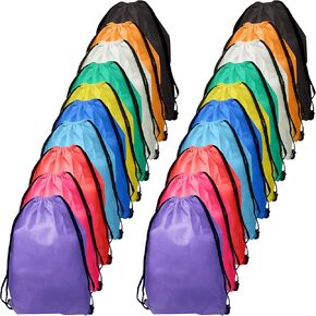 Podzly Bulk 250 Pack Drawstring Backpacks - Brightly Colored Sturdy and Washable Polyester String Bags, 12'' x 15'' - Giveaways for Kids, Trade Shows, Classroom, Summer Activities and Benefit Walk