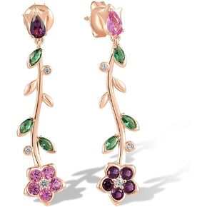 Santuzza 925 Sterling Silver Orchid Earrings Green Spinel Leaf Stud Earrings For Women