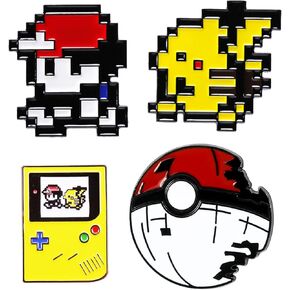 Pounchi Cute Cartoon Enamel Pins (4 Pcs) Cute Pin Office Supplies Pixel Game Enamel Badge Gift for Bag Backpacks for Teens