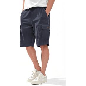 Men's Corduroy Cargo Shorts Ribbed Casual Elastic Drawstring Waist Shorts Summer Casual Beach Shorts with Pockets