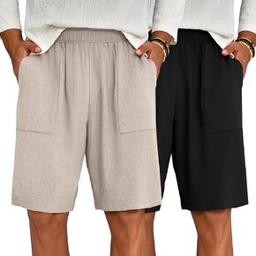 رايبر 2 حزمة شورتات الكتان الكبيرة والطويلة ، شورتات غير رسمية مع الجيوب شورت شاطئ الصيف على الجيوب in Kuwait