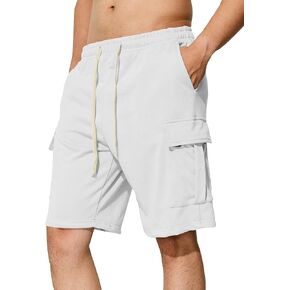 Mens Casual Cargo Shorts Cotton Elastic Waist Drawstring Sweat Shorts Gym Workout Jogger Shorts