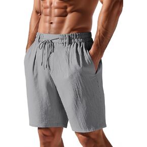 Mens Linen Shorts Casual Elastic Waist Drawstring Lightweight Vacation Summer Beach Shorts with Pockets