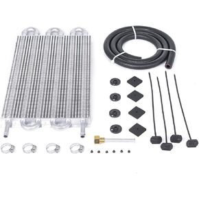 Universal 5/16" Transmission Oil Cooler, 6 Pass Tube and Fin Cooler Kit Aluminum Black