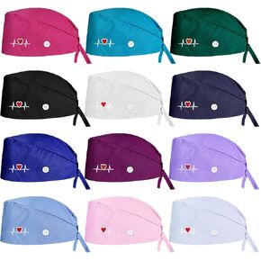 12 PCS CAP BOUFFANT مع أزرار قابلة للضبط قبعات ممرضة BOUFFANT للجنسين عرق العرق قابلة للتعديل قبعات التعادل على شكل قرع