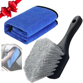 Wheel and Tire Brush, Car Drying Towel,Car Wash Brush Clean Tires & Wheel Releases Dirt and Road Grime,Rim Detail Soft Brush with Handle Car Wash Brush,Wheel Brushes for Cleaning Wheels,Car Wash Brush