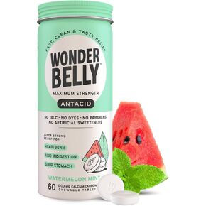 Wonderbely Antacid ، حرقة فعالة وترفيه عسر الهضم الأحماض الفورية ، أقراص إضافية قابلة للمضغ ، 1000 ملغ من كربونات الكالسيوم ، لا تلك أو صبغة ، Mint البطيخ ، 60