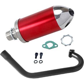 Exhaust Pipe with Muffler For Coleman Powersports CT200U BT200X KT196 MB200,For Honda GX160 GX200，For Predator 212cc 196cc/6.5HP Gas Mini Bike Go Kart Performance Parts Red