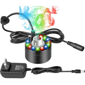 Mist Makers, Indoor Fogger Water Fountain Pond Mini Fog Machine Atomizer Air Humidifier with 12 LED, Atomizer Fogger Perfect for Halloween, Christmas and Other Holidays(Plastic)