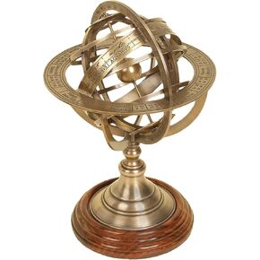 Antique Vintage Zodiac Armillary Decorative Globe with Wooden Base - 5 Inch Brass Sphere World Globe Zodiac Engraved Celestial, Antique Ship Decor in Kuwait