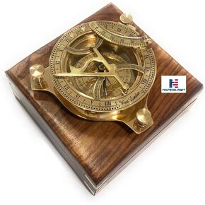 Brass Sundial Compass Marine Boat Gift Pocket Sun Dial in Box Nautical Marine Gift Sun Clock Pirate Ship Replica Watch
