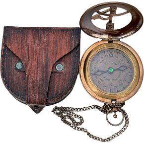 Nautical Directional Magnetic Sundial Brass Compass, Antique Decor Birthday Gifts for Men, Astrolabe for Him, Baptism Gifts with Engraved Quotes