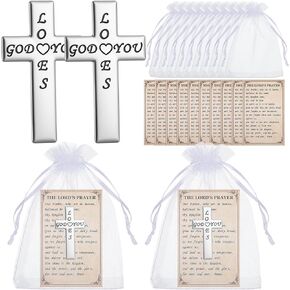 Landical 10 Sets God Loves You Pocket Cross Mini Metal Cross with Prayer Card Organza Bag Encourage Gifts Bulk Christian Faith Reminder for First Communion Church Gifts Praying Favor