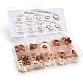 Pack-20 Car M5 M6 M8 M10 M12 M14 Copper Flat Washer Combination Set, Multi-Purpose Oil Pan Plug Sealing Washer, High Temperature Resistant Leakproof Metric Gasket, Universal for Cars (Gold)