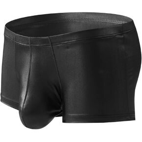 Men's Imitation Leather Underwear Trunks Low Rise Pouch Boxer Briefs in Kuwait