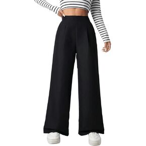 SweatyRocks Girl's Pleated Wide Leg Pants Elastic High Waisted Loose Long Trousers
