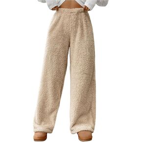 Girl's Fuzzy Plush Pants Elastic Waist Straight Leg Pants Loose Casual Trousers