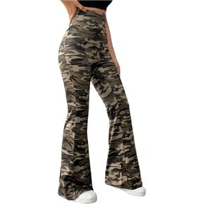 Wdirara Girl's Camo Print Flare Pants High Pherged Bell Bells Bants
