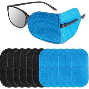 12PCS Medical Eye Patch for Glasses Reusable Medical Eye Patches Left Right Eyepatch for Adults Eyeglass Single Bandage Blackout Cover for Treating Lazy Amblyopia Strabismus (Blue, Black)