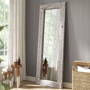 Barnyard Designs Rustic Farmhouse Full Length Mirror - Wood Frame Floor Standing Bedroom Mirror (64" x 24" / White)