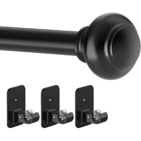 Black Curtain Rods No Drilling for Windows 30 to 45 Inches,5/8 Inch Diameter Renter Friendly Adjustable Curtain Rods with Adhesive Brackets