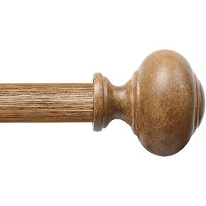 Wood Curtain Rods for Windows 32 to 48 or 60 Inch,1 Inch Heavy Duty Curtain Rods with Imitation Wood Grain Finials, Boho Adjustable Drapery Rods of Window Treatment