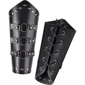 Haquil Gothic Arm Bracer: معصم القفاز من جلد فو مع لهجات معدنية للأزياء الشرير (قطعة واحدة)
