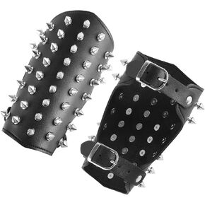 HZMAN Unisex Black Metal Spike Studded Punk Rock Biker Wide Strap Leather Arm Guards Wrist Gauntlet Cuffs Bracers Armor