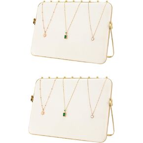 2 Pack Necklace Display Stands for Selling with Velvet, Large Beige & Grey Metal Necklace Organizer Holder Stand for Craft Shows, Vendors, Exhibidores, Chain Jewelry Display Stand